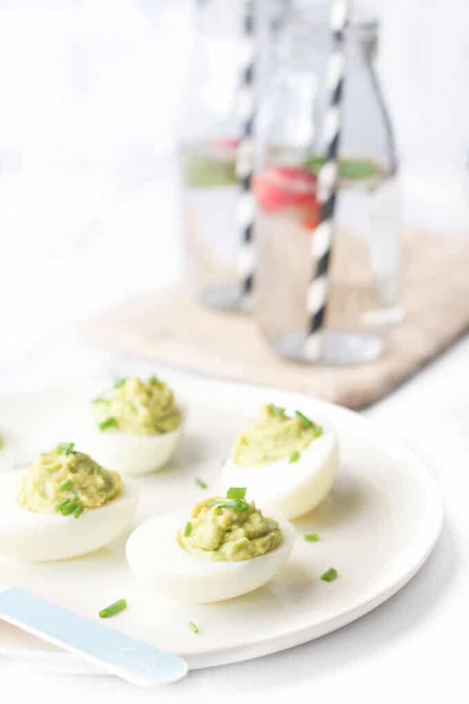 Healthy avocado fat and high protein eggs make these avocado devilled eggs a super healthy breakfast, lunch or snack. Quick to make & mayo free.