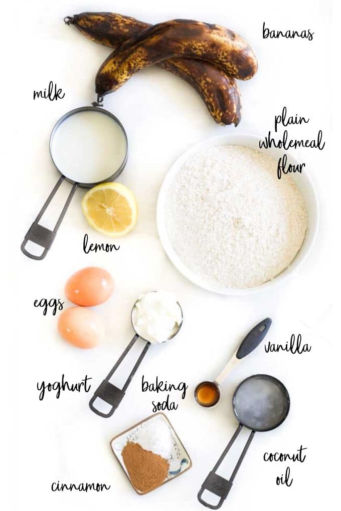 Top Down View of Ingredients Needed for Baby Banana Muffins