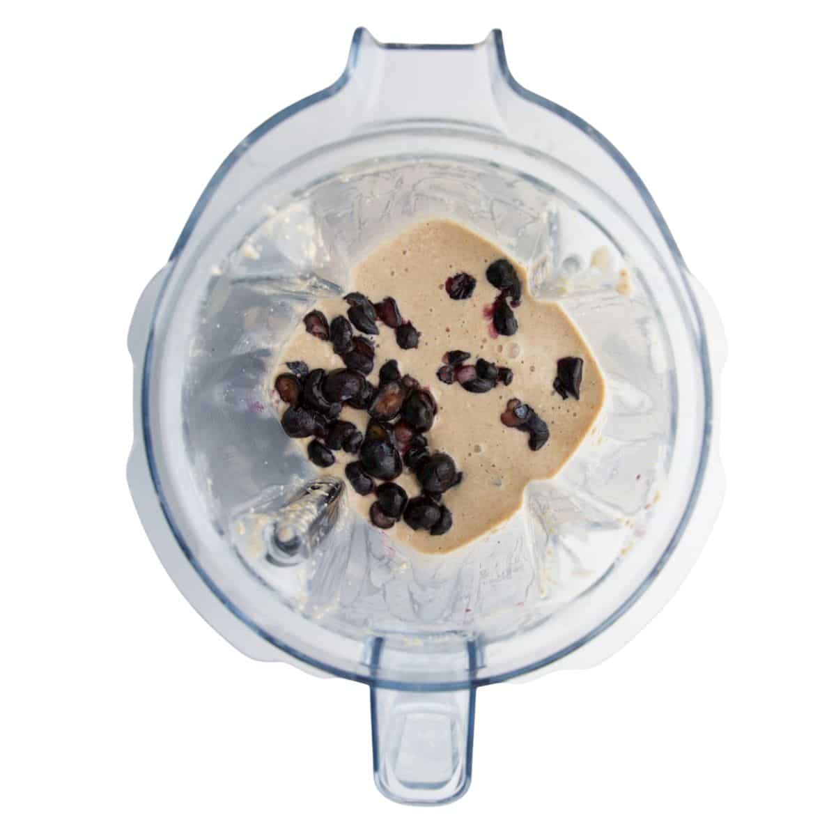 Pancake Batter in Blender with Blueberries Added. 