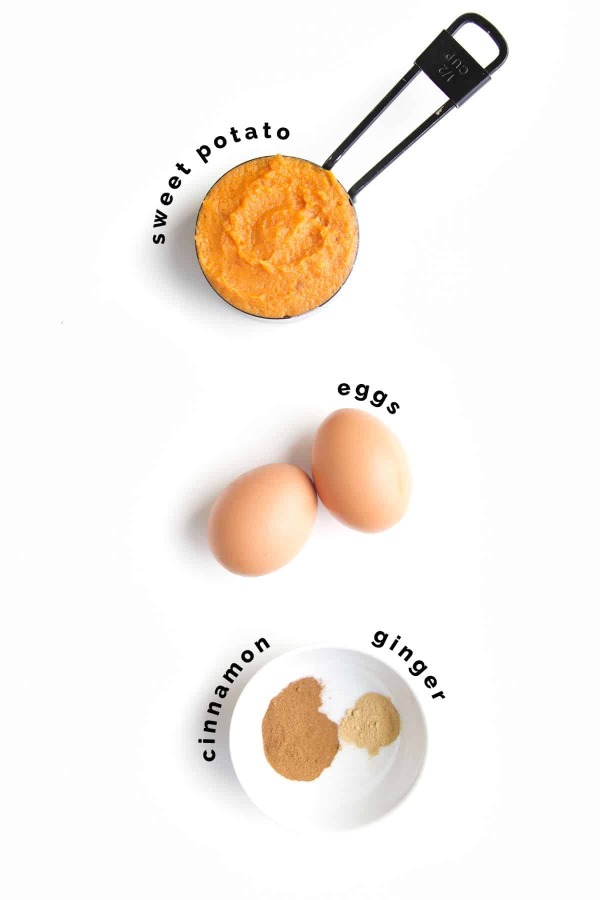 Flat lay of Ingredients Needed to Make Baby Led Weaning Pancakes. 