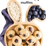 Blueberry Muffin Pinterest Toddler Bunny Plate of Blueberry Muffins with Text Overlay "Baby Blueberry Muffins"