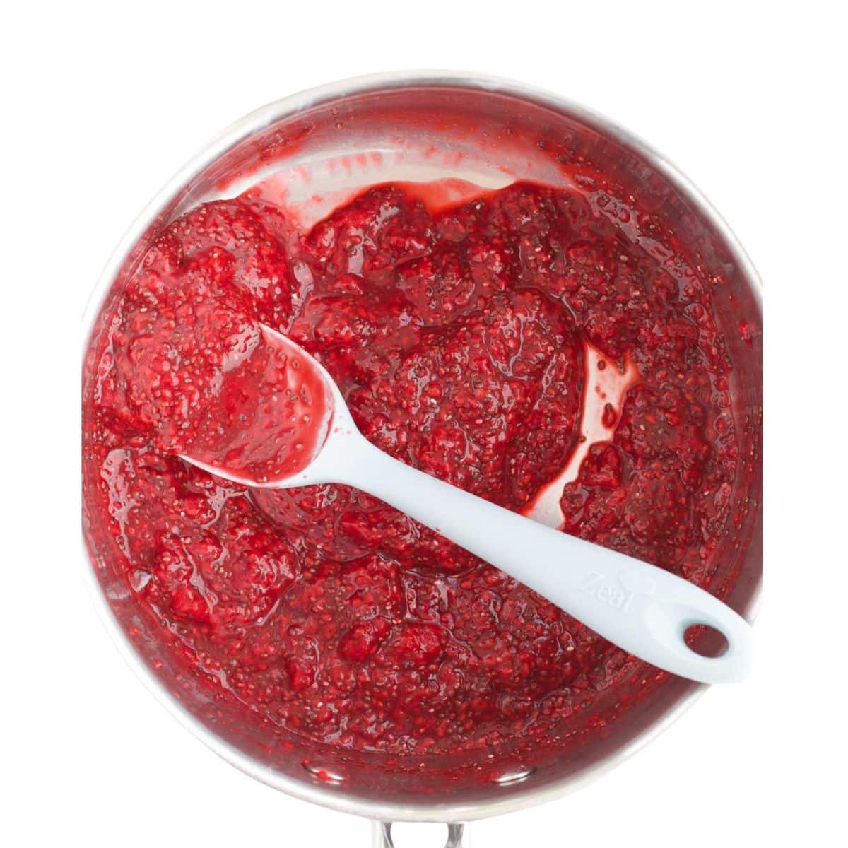 Raspberry Chia Jam in Pan. 