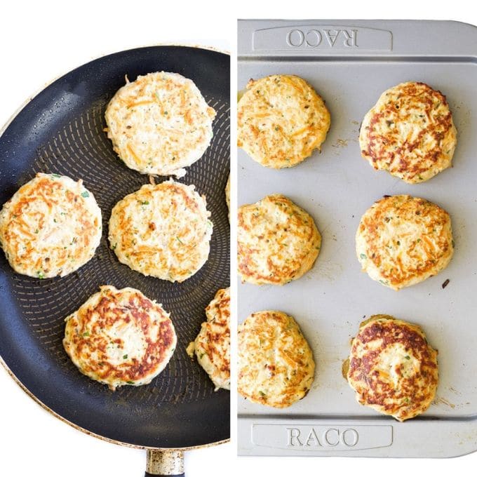 Chicken Satay Burgers Browned in Pan and Cooked on Baking Tray 