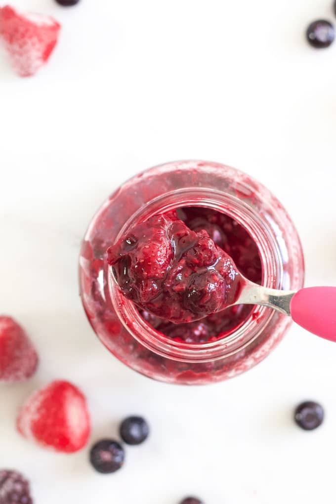 Top Down View of Fruit Compote in Glass Jar