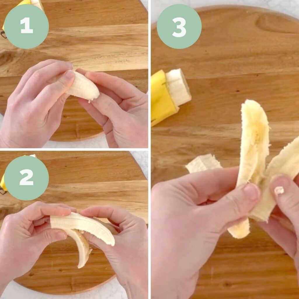 Collage of 3 Images Showing How to Make Banana Spears