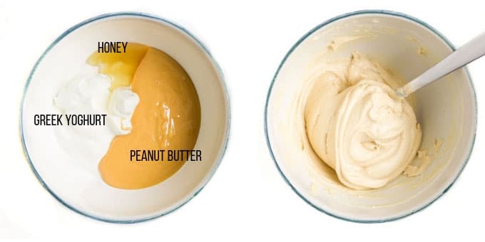 Peanut Butter Dip Ingredients Before and After Mixing