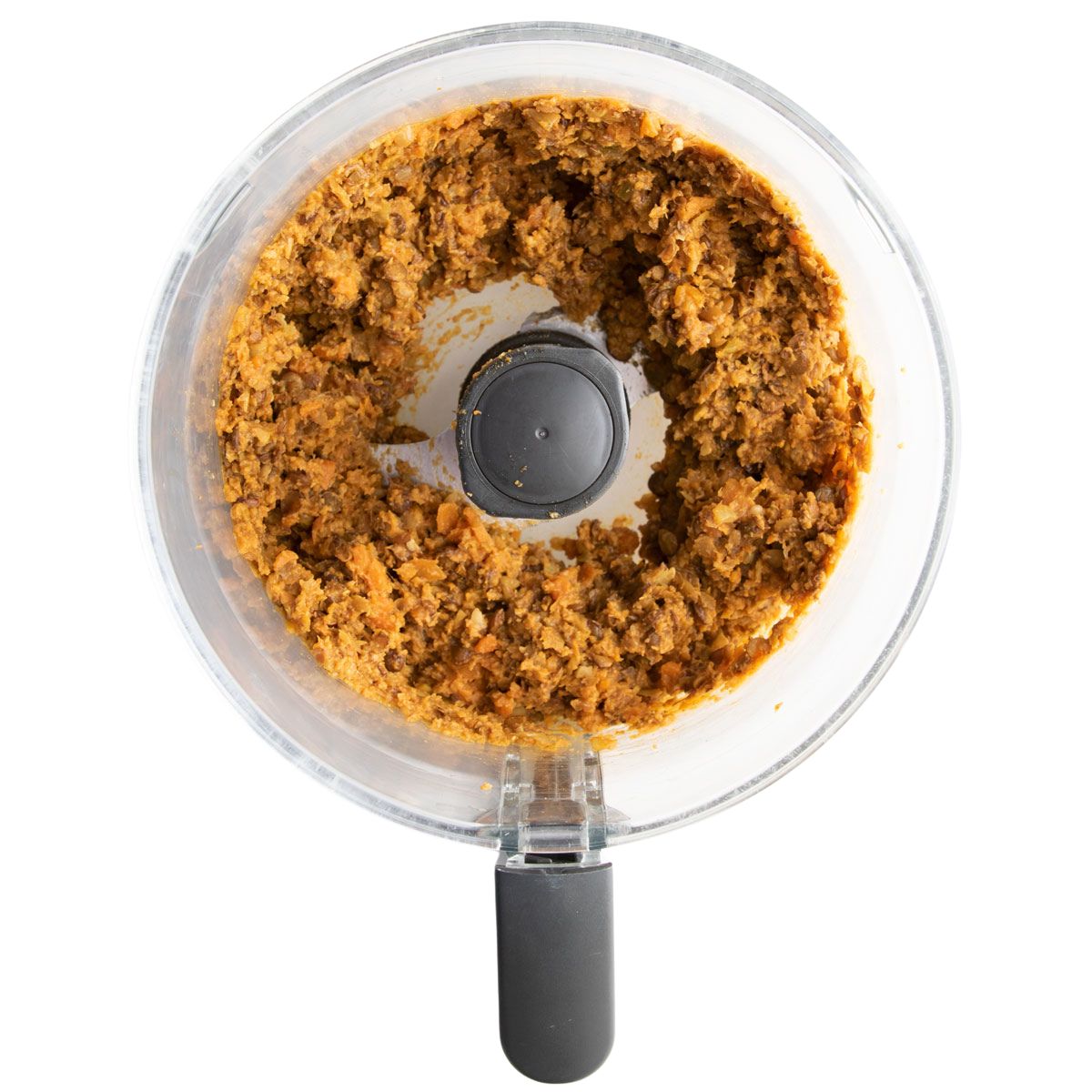 Lentil Mixture in Food Processor Bowl. 