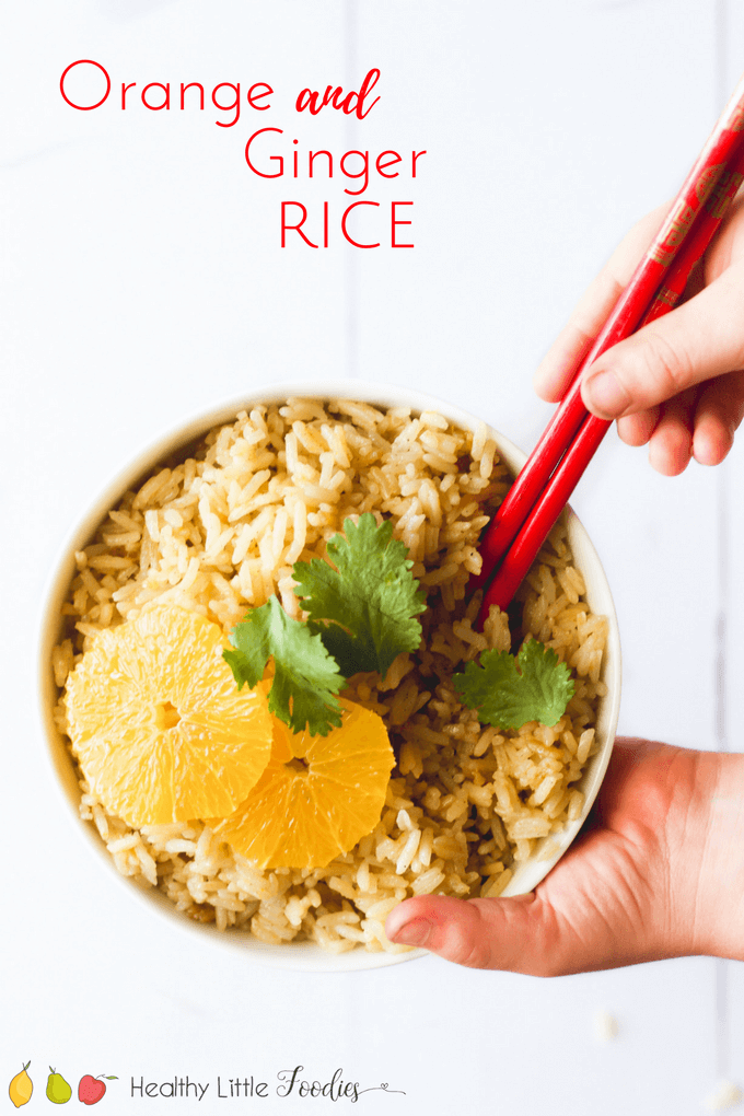 Orange ginger rice. A great side dish for kids. Rice cooked with orange, ginger and cardamom