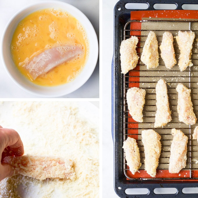 Parmesan chicken strips. Coating steps