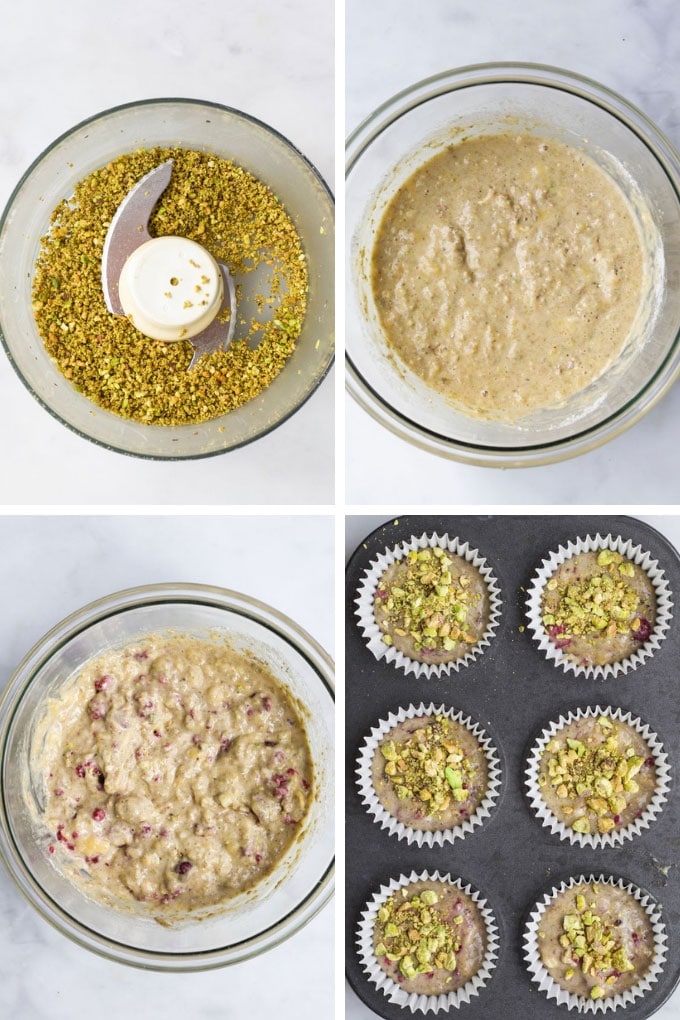 Pistachio and Raspberry Muffins Process Steps