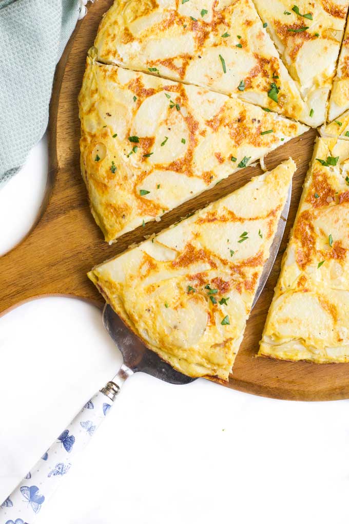 Top Down View of Spanish Omelette Cut into Wedges