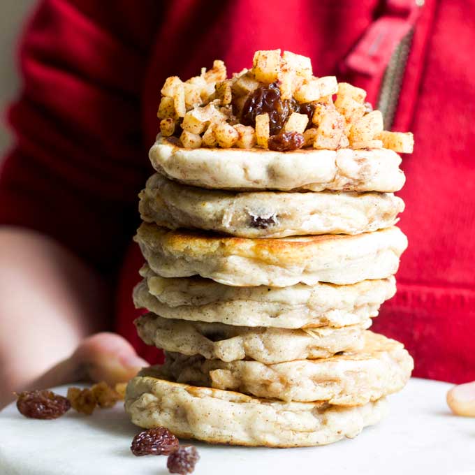 Stack of Apple Pancakes Topped with Apple Pieces