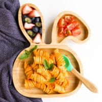 Baby Pasta on Bunny Wooden Baby Plate