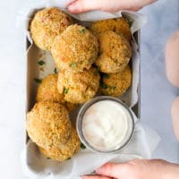 Baked Arancini in Dish with Yoghurt Dip