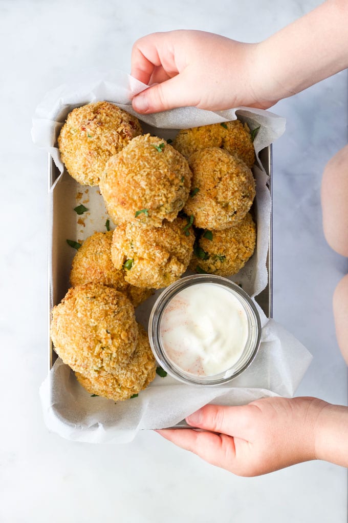 Baked Arancini in Dish with Yoghurt Dip