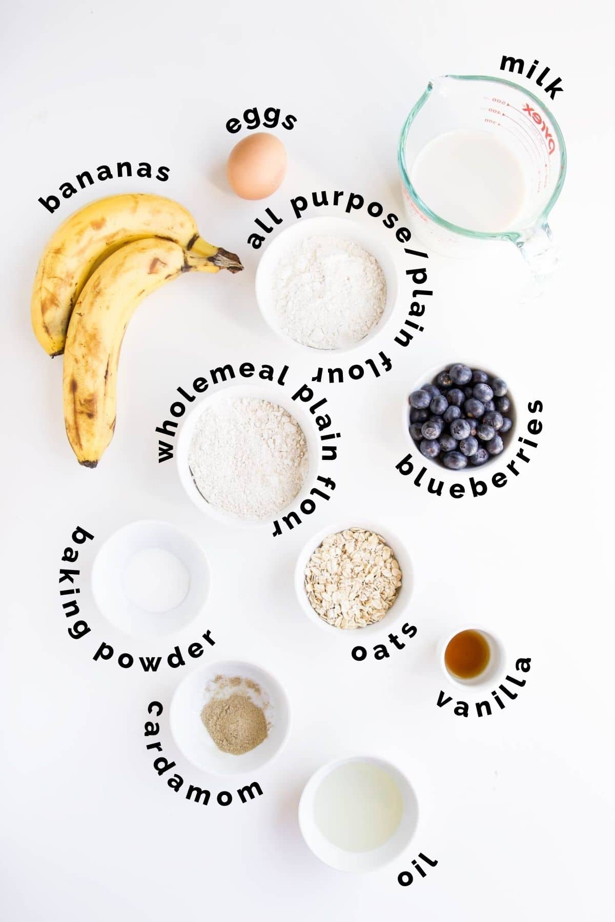 Flat Lay of Ingredients Needed to Make Healthy Banana Waffles