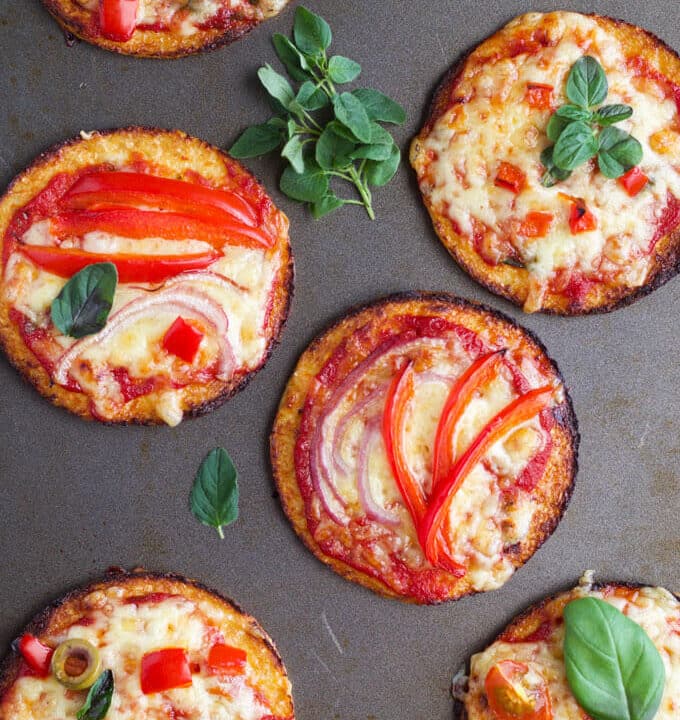 Cauliflower base mini pizzas - a great way to add more veggies into a kid favourite dish.