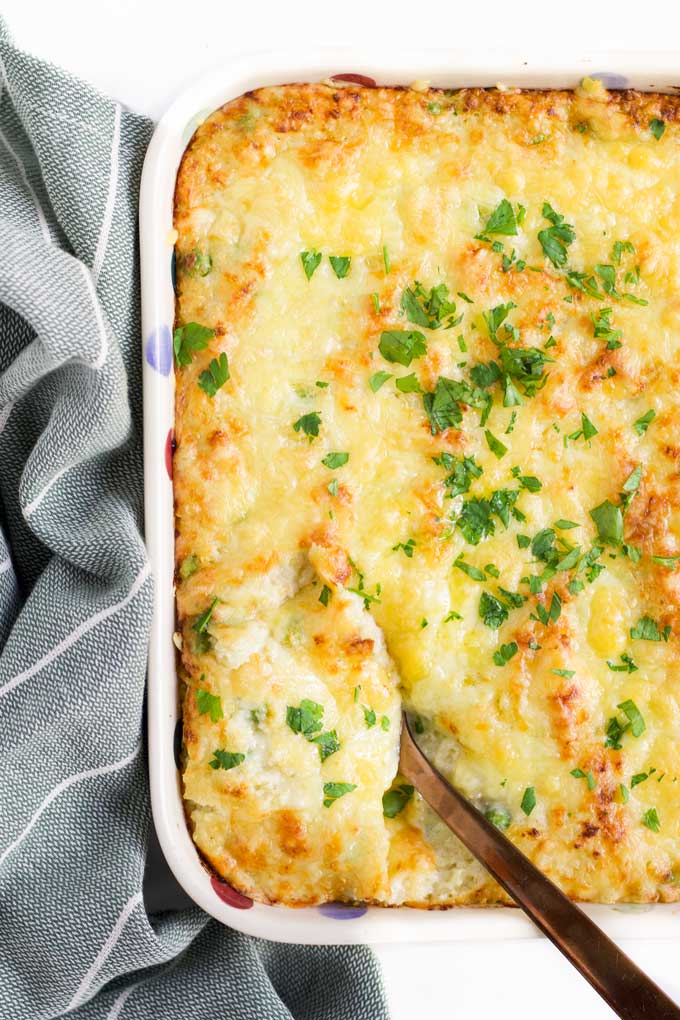 Cheesy Quinoa in Baking Dish Just Out of the Oven