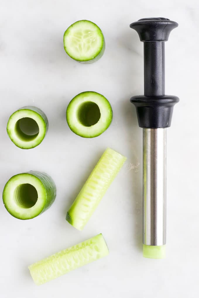 Hollow Cucumber Sections with Insides Removed with Apple Corer