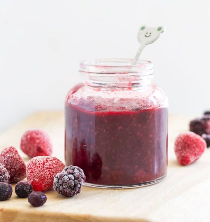 Side Shot of Fruit Compote in Glass Jar