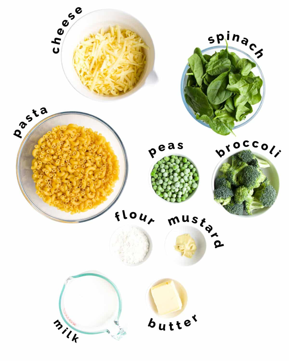 Ingredients Needed to Make Green Mac and Cheese.