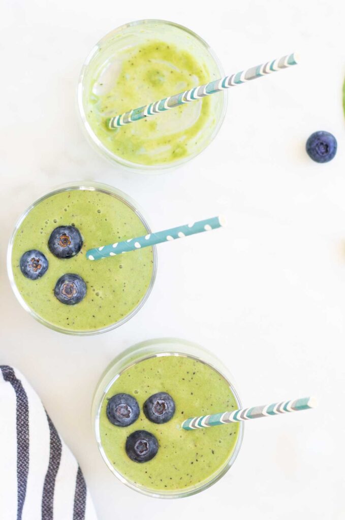 Top Down Shot of 3 Green Smoothies