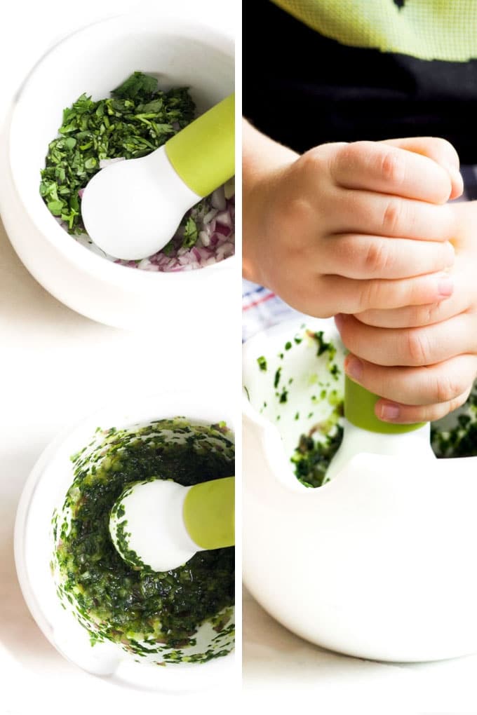 Guacamole Ingredients in Pestle and Mortar