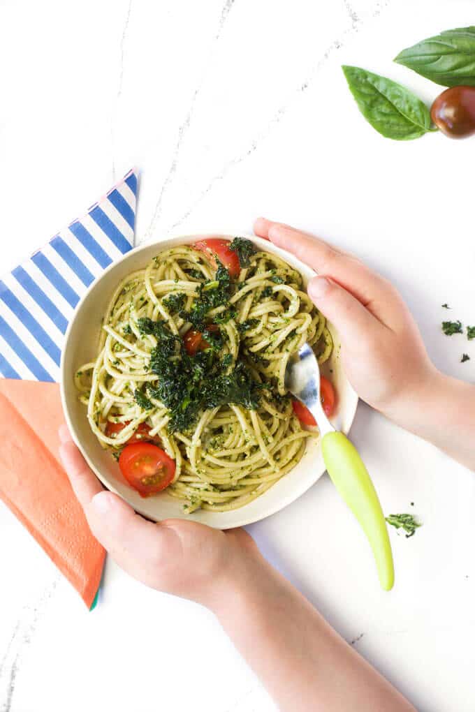 Kale pesto, a great pasta sauce for kids