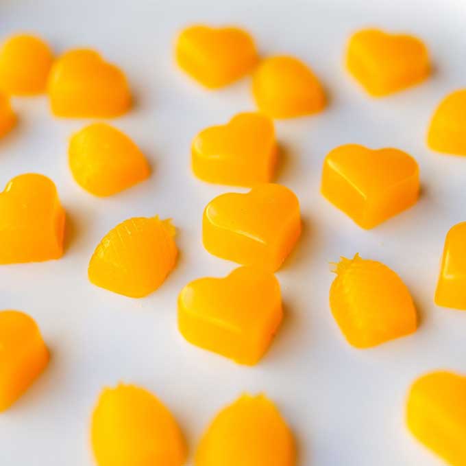 Orange juice jellies in Various Shapes