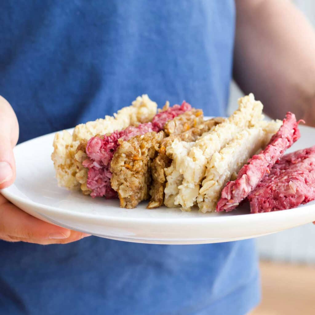 Side on Shot of Child Holding Plate of Porridge Fingers (4 Different Varieties)