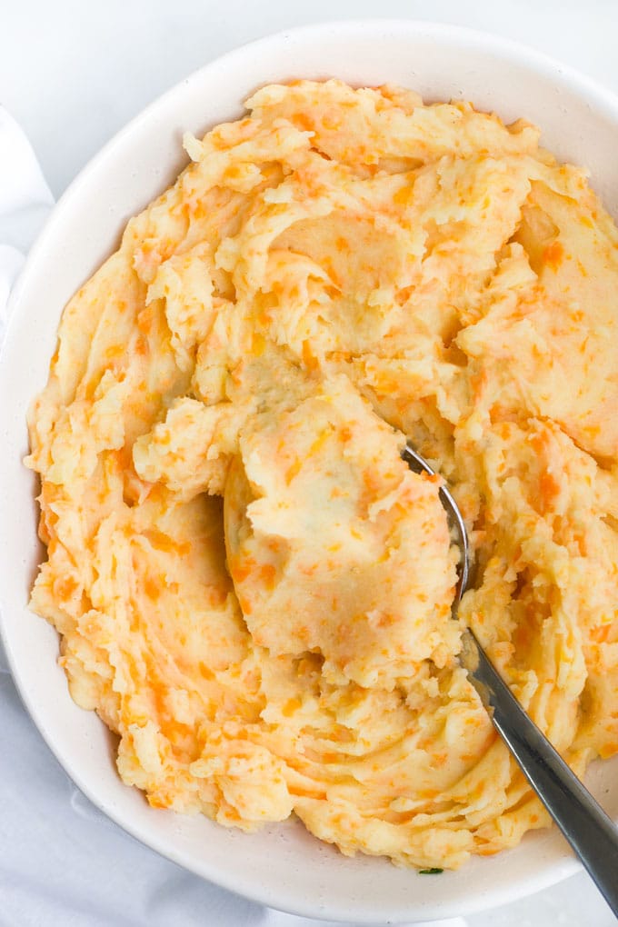 Potato and Carrot Mash in Serving Bowl