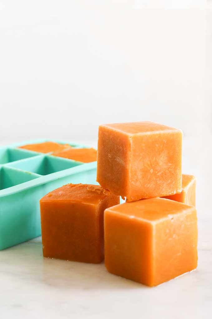 Cubes of Frozen Pumpkin Puree.