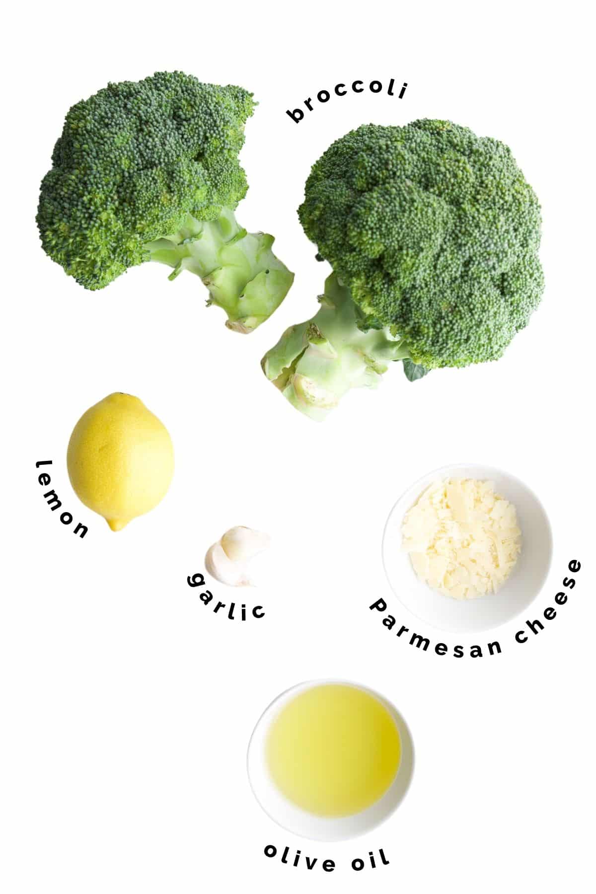 Flat Lay of Ingredients Needed to Make Oven Roasted Broccoli. 