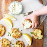 A delicious side dish for the whole family to enjoy, these Smashed Potatoes with a Lemon Herb Dip are great for little hands to pick up. 