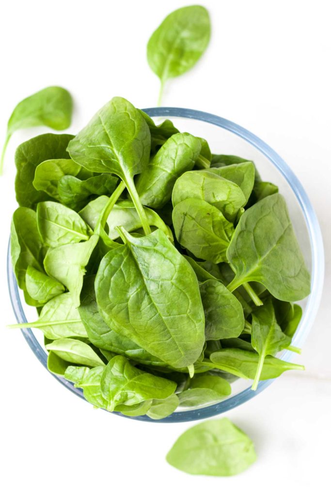 Top Down View of Spinach Leaves in Bowl