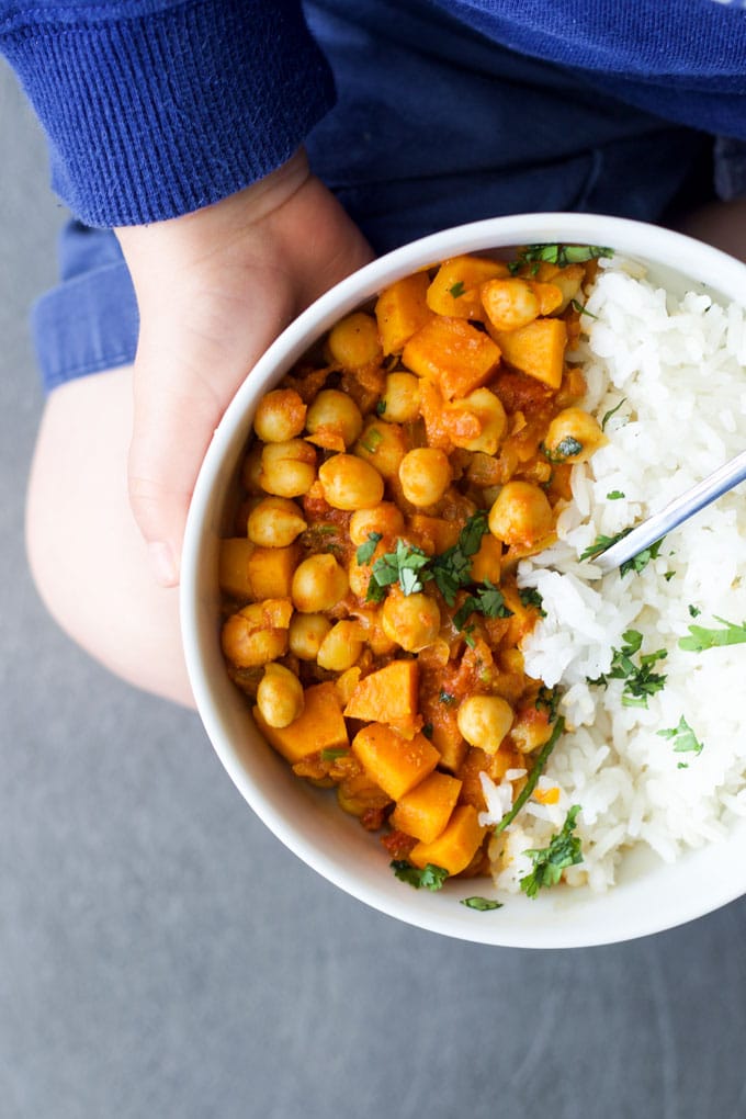 sweet potato chickpea curry for kids.