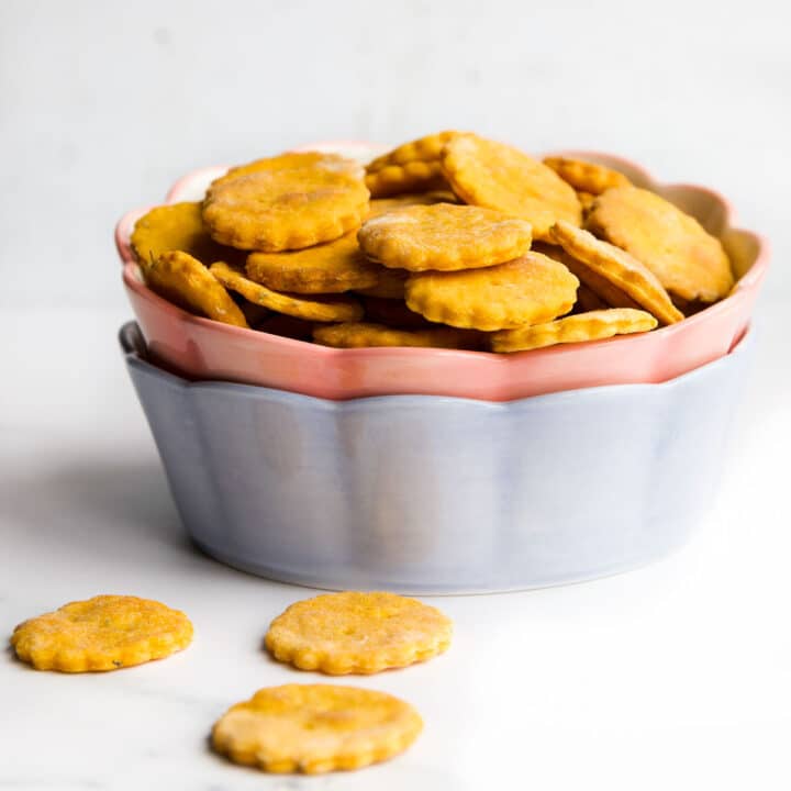 Sweet Potato Crackers in Bowl.