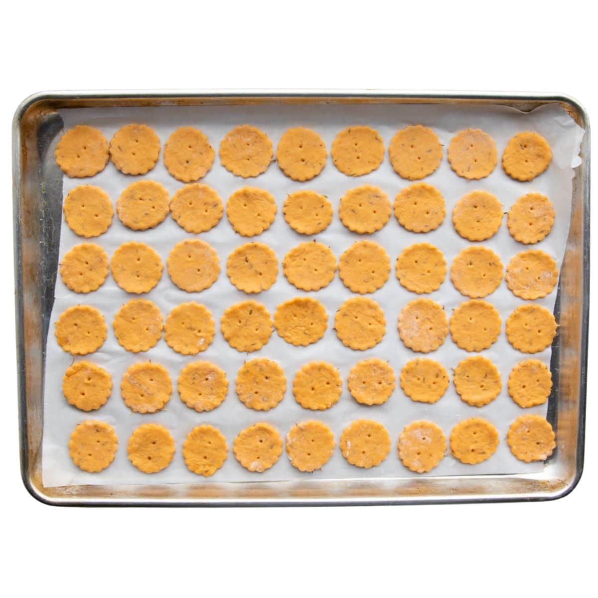 Sweet Potato Crackers on Baking Tray Uncooked.