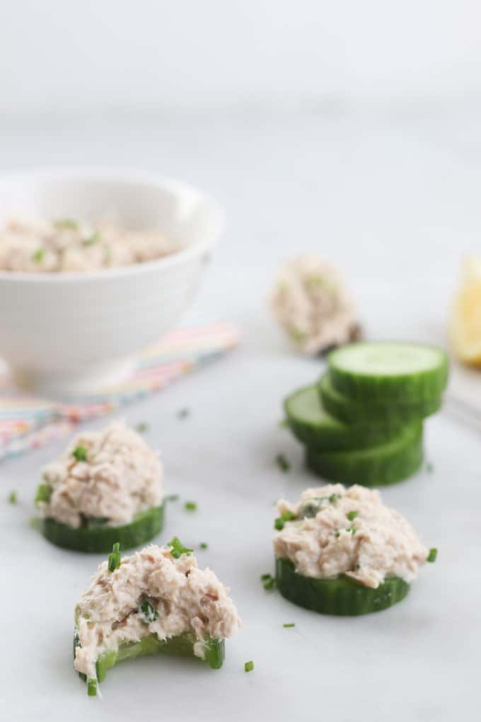 Cucumber Rounds Topped with Healthy Tuna Salad