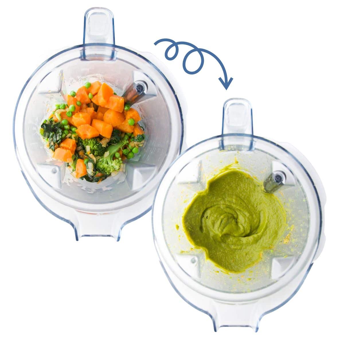 Vegetable Puree in Blender Before Blending and After Blending