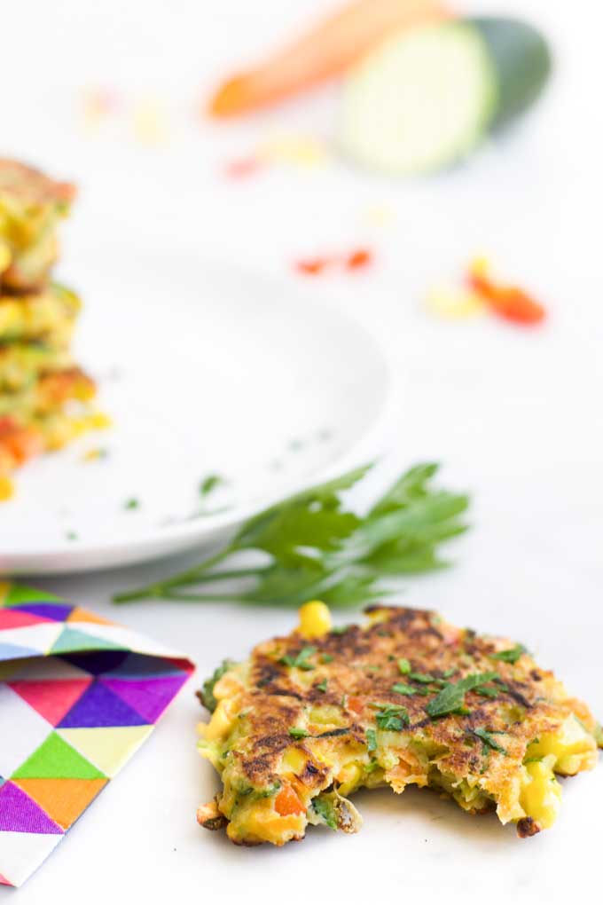 Vegetable Fritter with Bite Out and Stack in Background