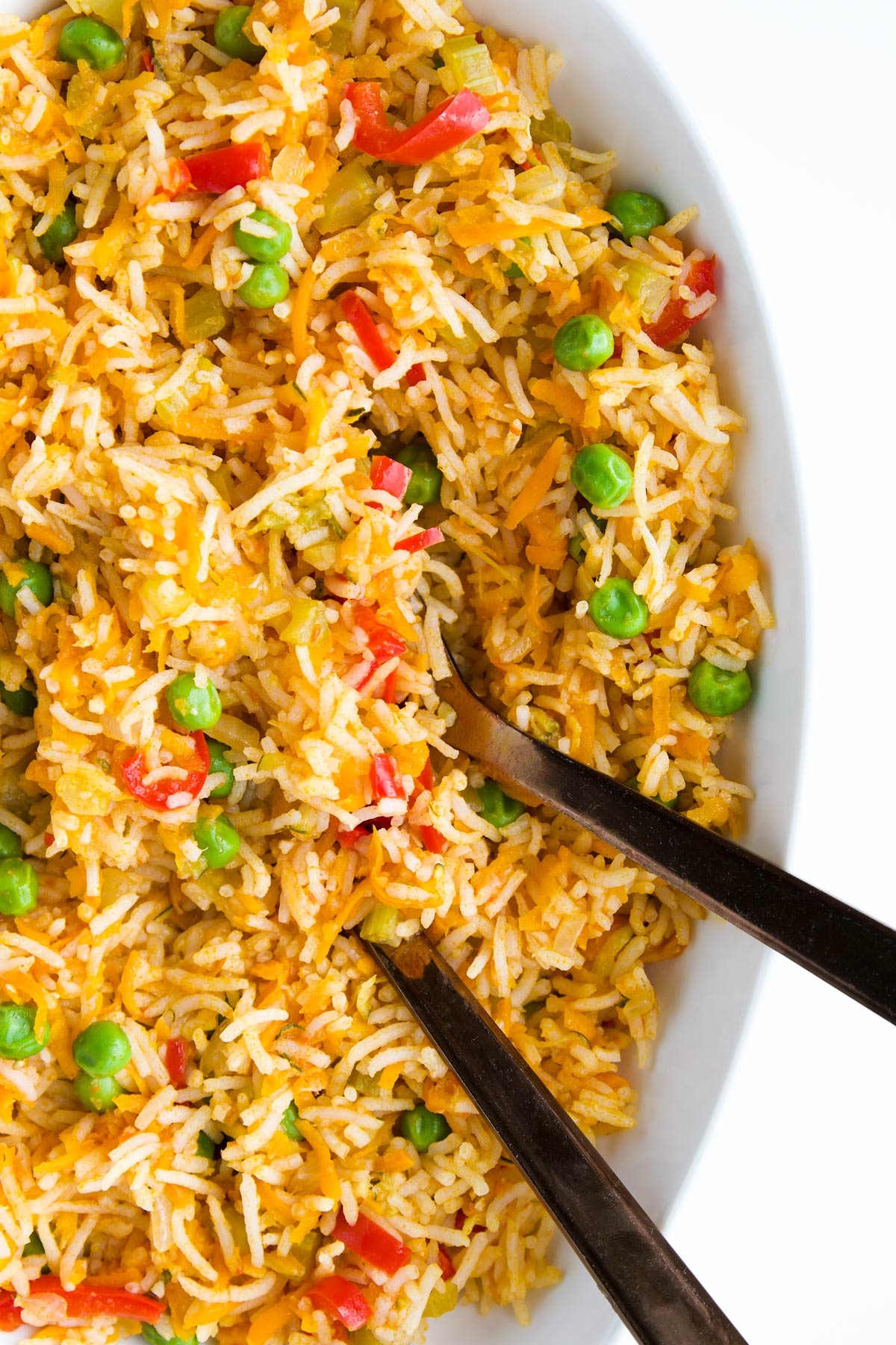 Close Up Top Down Shot Of Vegetable Rice in Bowl