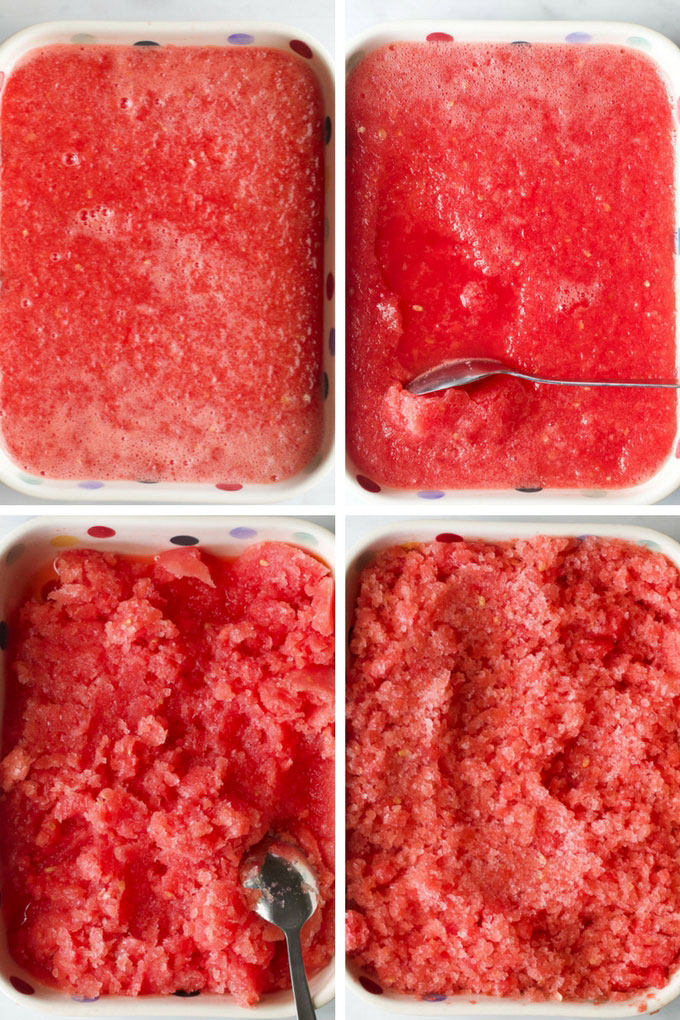 Watermelon Ice Freezing and Scraping Steps