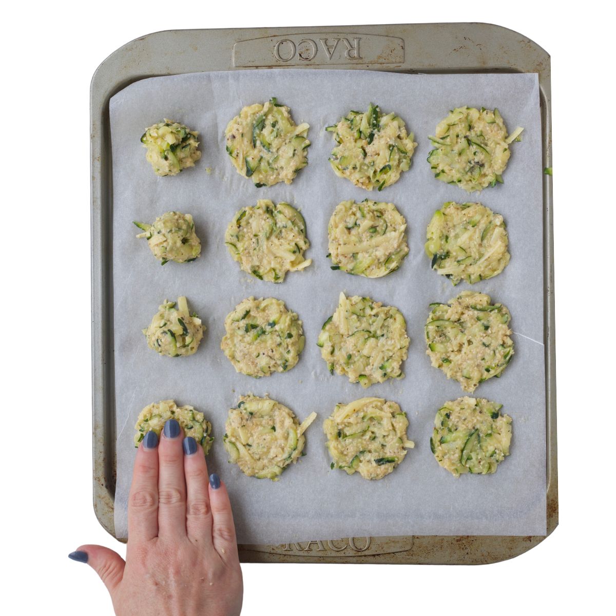 Zucchini Bites on Baking Tray Before Baking.