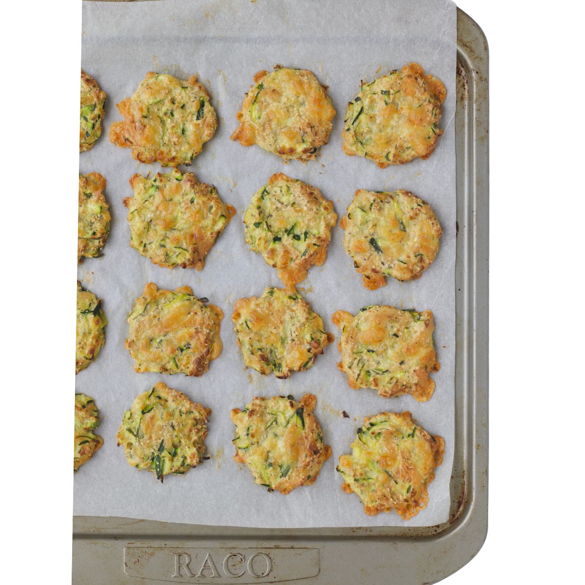 Baked Zucchini Bites  on Baking Tray. 